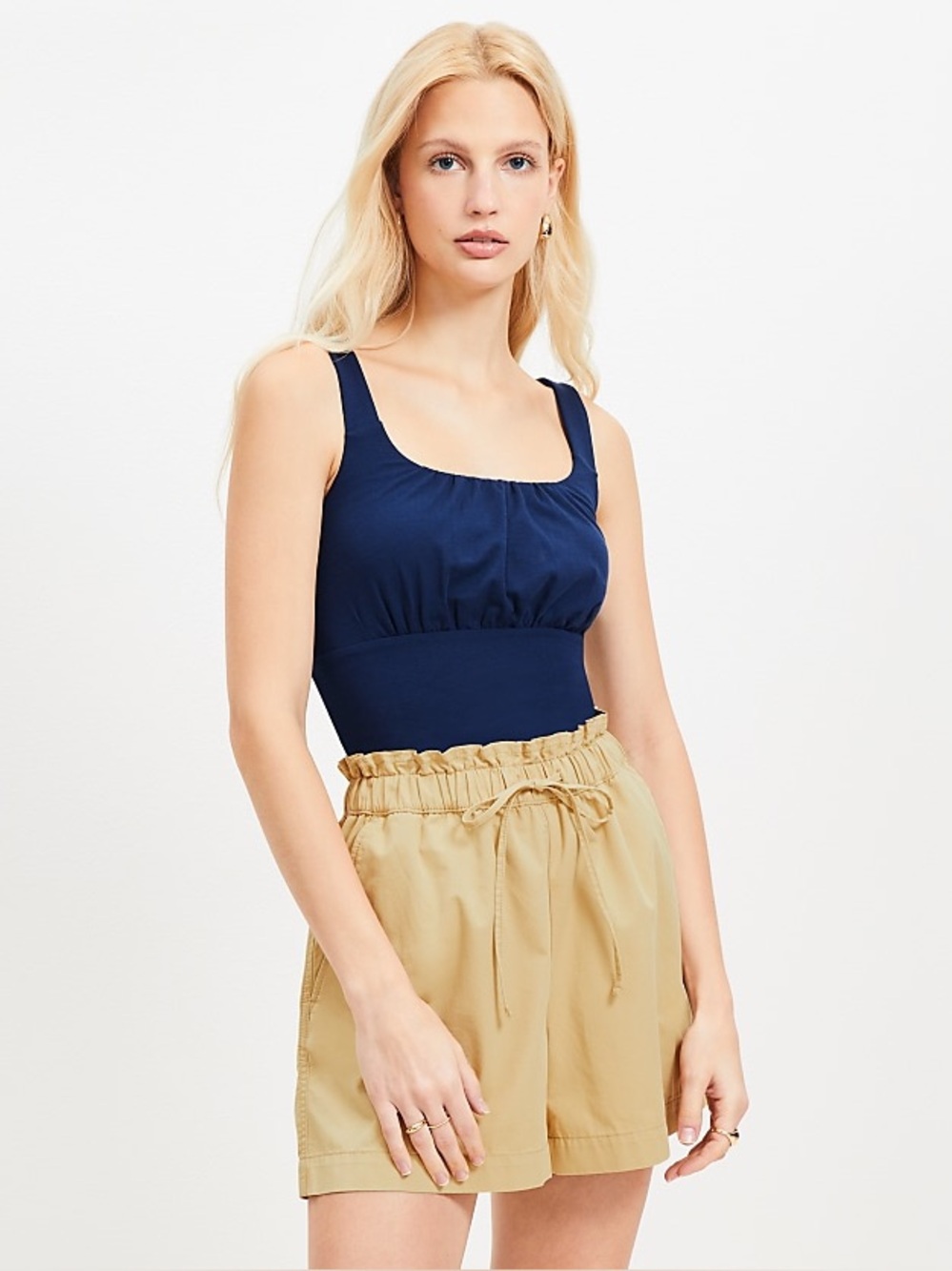 LOFT Ruched Empire Waist Tank Top Navy with Gathered Bust
